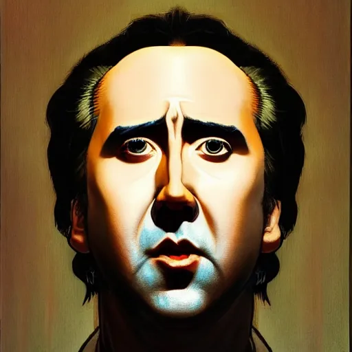 Prompt: prompt : nicolas cage portrait soft light painted by james jean and katsuhiro otomo and erik jones, inspired by evangeleon anime, smooth face feature, intricate oil painting, high detail illustration, sharp high detail, manga and anime 1 9 9 9