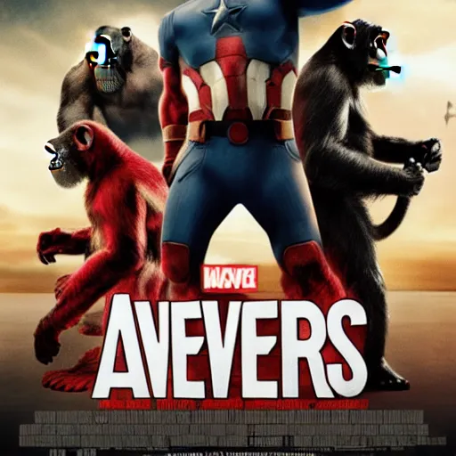 Image similar to movie poster with chimpanzees, avengers style