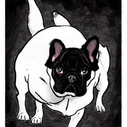 Prompt: black french bulldog by satoshi kon