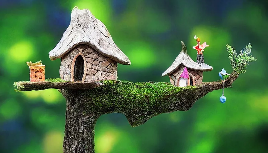 Prompt: fairy house on a tree branch, photography, ultra realistic, bright, highly detailed