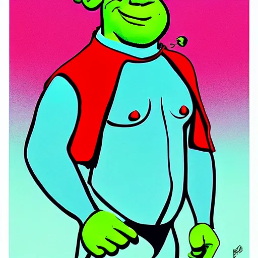 Prompt: sexy Shrek by Peter Max, mixed media