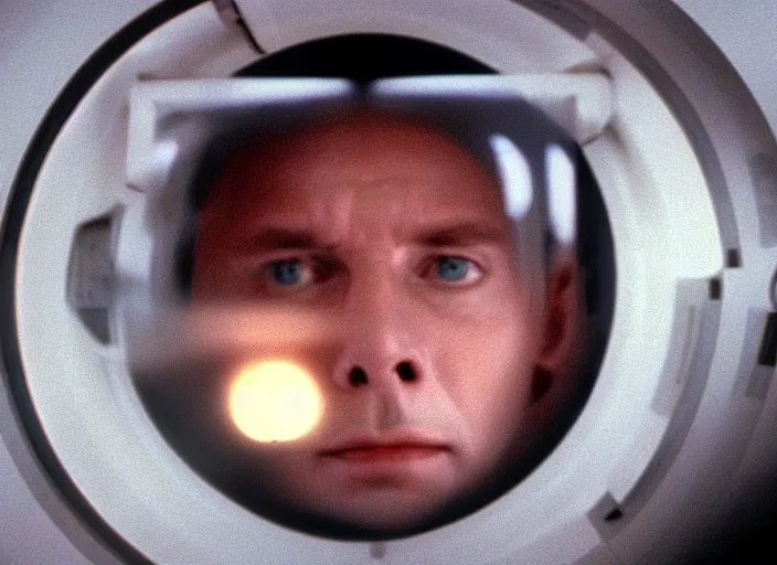 Image similar to film still of HAL from 2001 A Space Odyssey as a washing machine