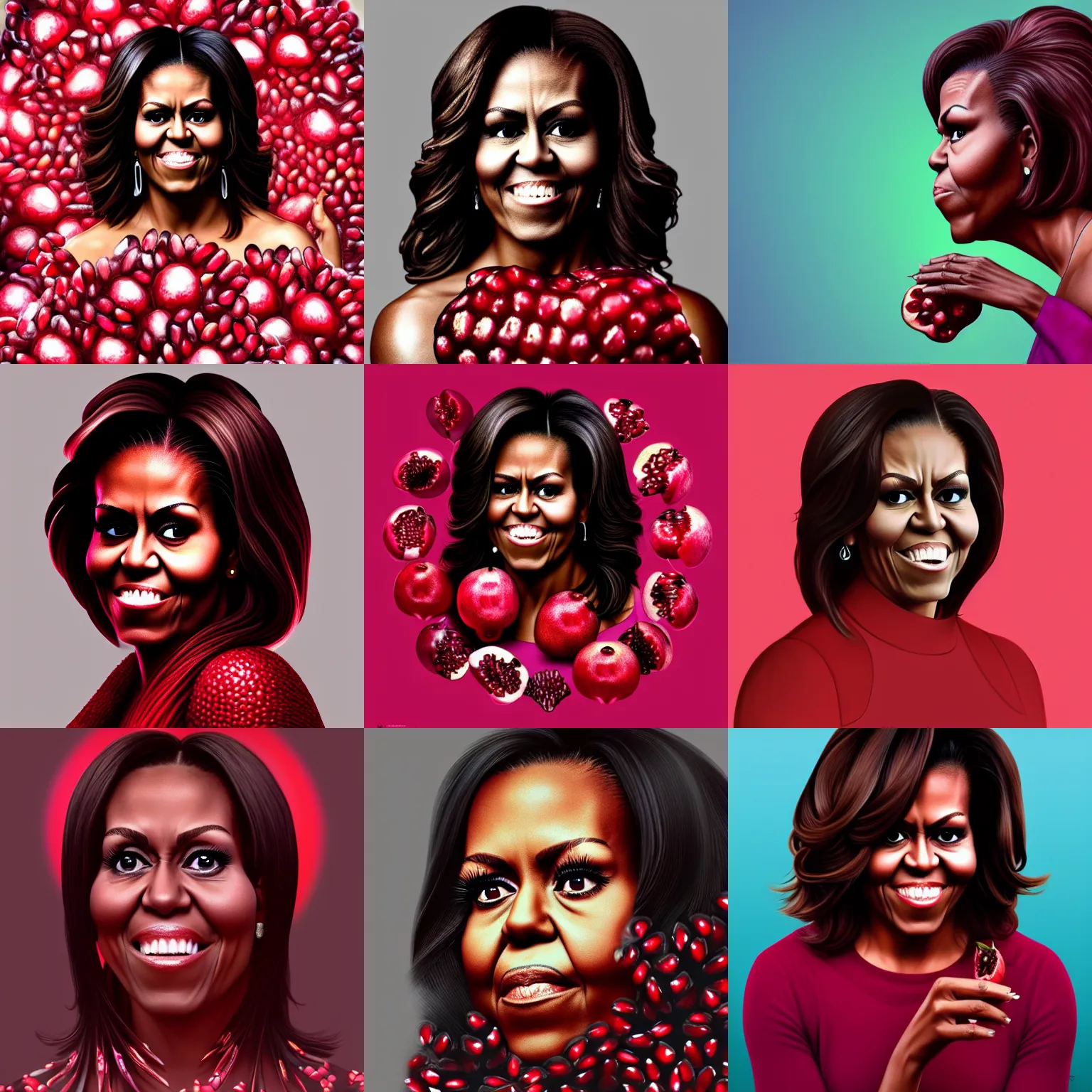 Prompt: michelle obama is fused into pomegranate, hyperdetailed, artstation, cgsociety, 8 k