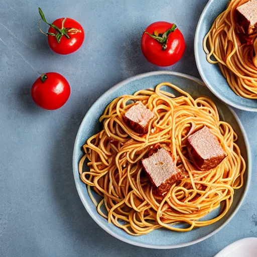 Image similar to spaghetti and meat cubes