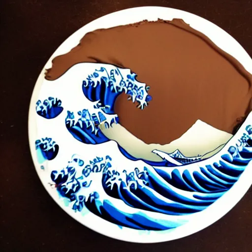 Prompt: the great wave made of choccolate