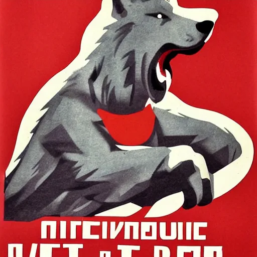 Prompt: retarded wolf, soviet propaganda poster style