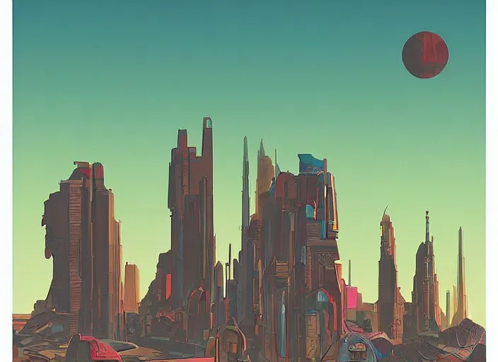 Image similar to martian architecture by moebius, vector art, cyberpunk, soviet poster