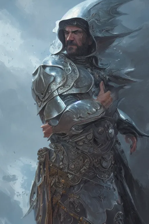 Image similar to portrait of antonio banderas as holy paladin, fantasy, d&d, intricate, highly detailed, smooth, artstation, digital illustration by Ruan Jia and Mandy Jurgens and Artgerm and Wayne Barlowe and Greg Rutkowski and Zdislav Beksinski