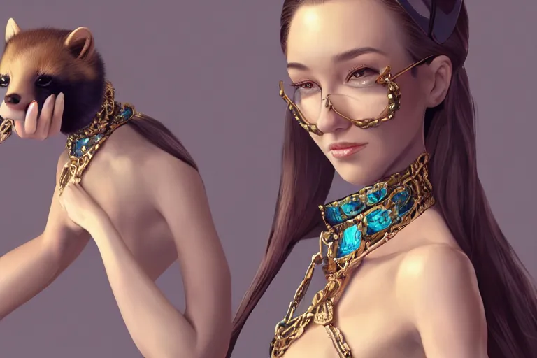 Image similar to anthropomorphic female marten wearing jewlery, made by Stanley Artgerm Lau, WLOP, Rossdraws, ArtStation, CGSociety, concept art, cgsociety, octane render, trending on artstation, artstationHD, artstationHQ, unreal engine, 4k, 8k,