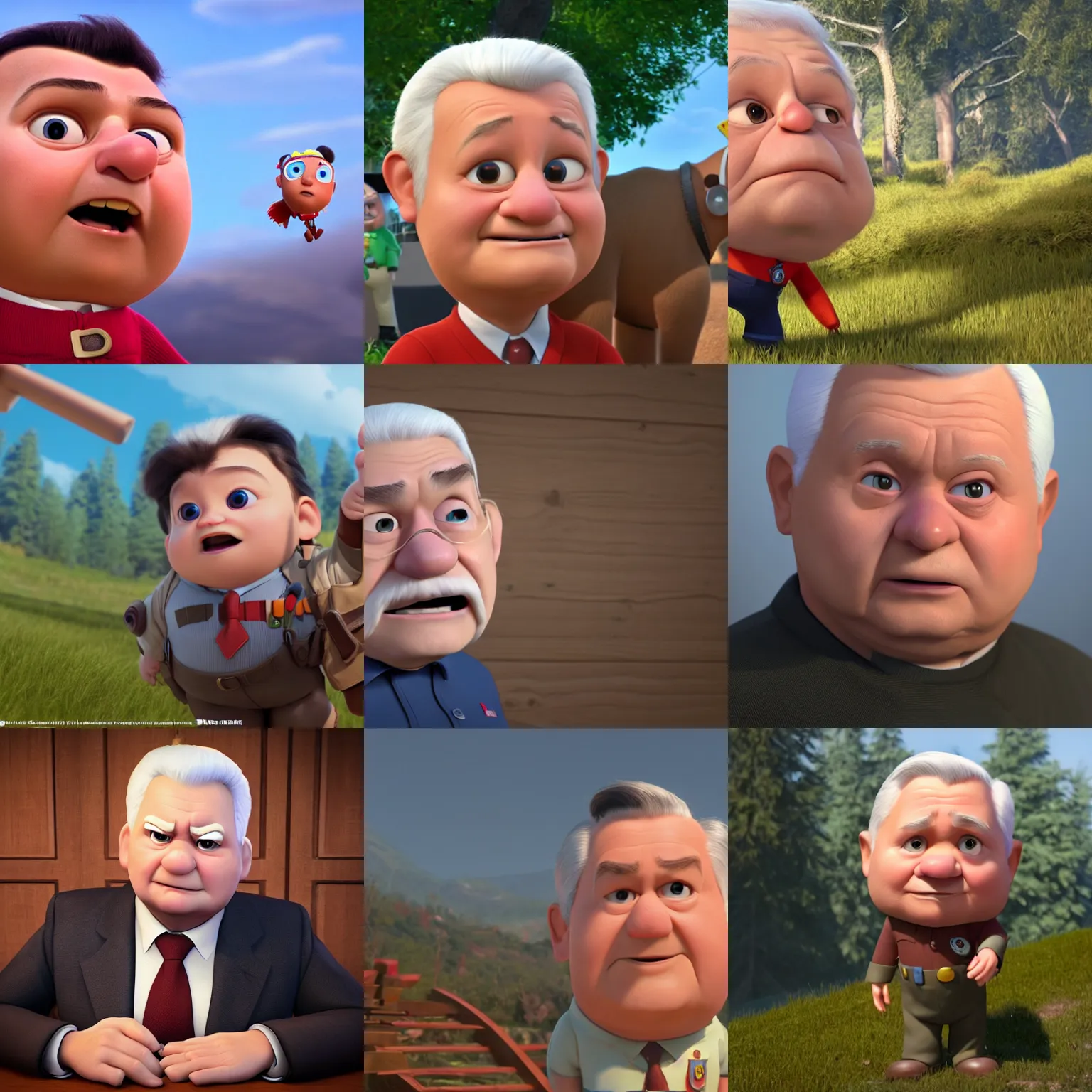 Prompt: poland lech kaczynski as a pixar disney character from up ( 2 0 0 9 ), unreal engine, octane render, 3 d render, photorealistic