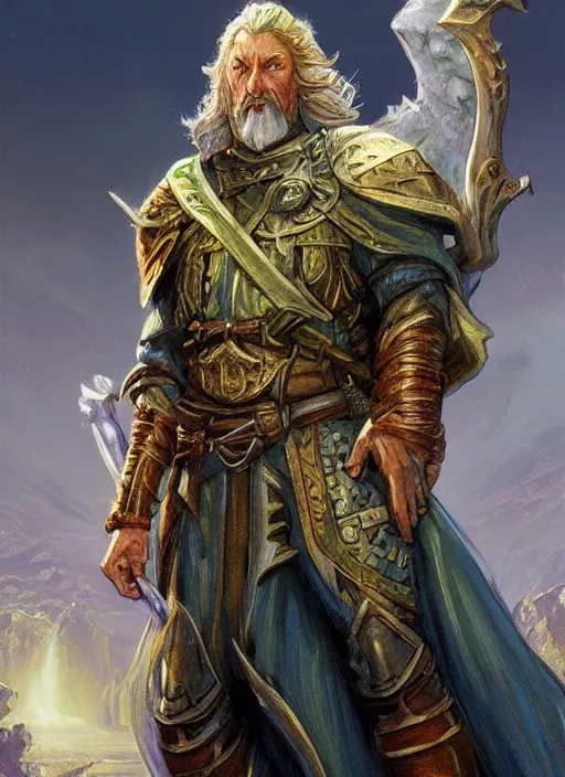 Image similar to high priest, ultra detailed fantasy, dndbeyond, bright, colourful, realistic, dnd character portrait, full body, pathfinder, pinterest, art by ralph horsley, dnd, rpg, lotr game design fanart by concept art, behance hd, artstation, deviantart, hdr render in unreal engine 5