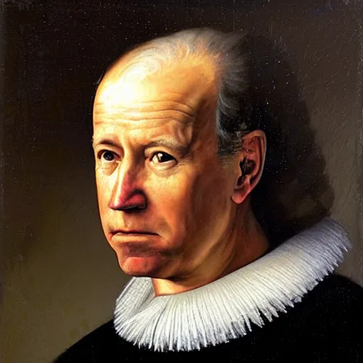 Prompt: a renaissance portrait painting of joe biden, in the style of rembrandt van rijn