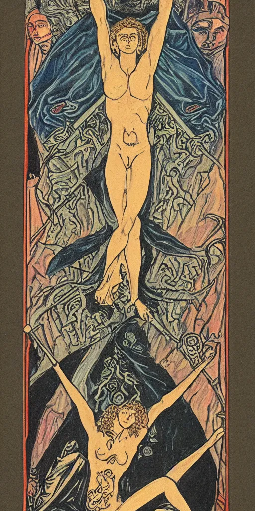 Prompt: the ace of swords tarot card by austin osman spare