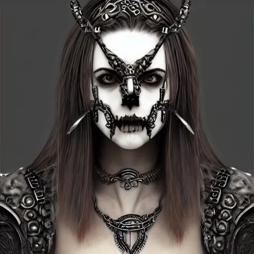 Image similar to a norse woman, facial piercings, very symmetrical, furry warrior's clothing, skull jewelery, highly detailed, by vitaly bulgarov, joss nizzi, ben procter, steve jung, concept art, concept art world, pinterest, artstation, unreal engine