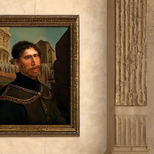 Image similar to Jerma985 in Ancient Rome, detailed, highly detailed, heroic, epic, complex, very detailed, realistic, HD quality, 8k resolution, body and headshot, Oil Painting, Italian Renaissance Painting of Jerma985, Italian Renaissance Painting Style, Renaissance Painting Style, Painting, Trending on Artstation