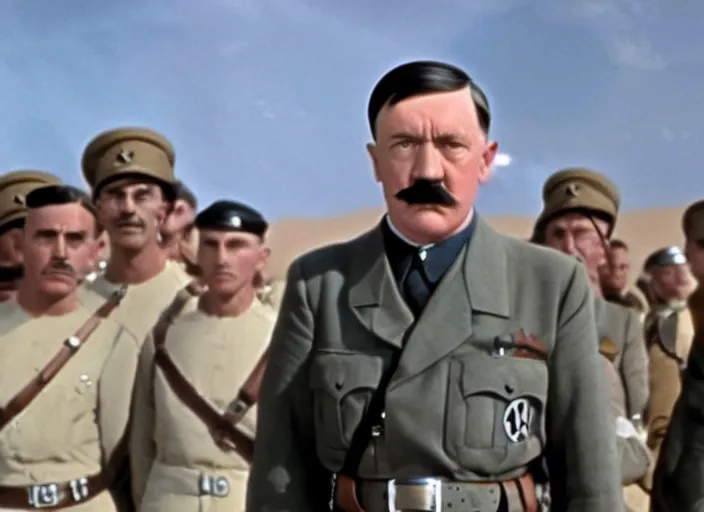 Image similar to a film still of adolf hitler in lawrence of arabia ( 1 9 6 2 ), technicolor