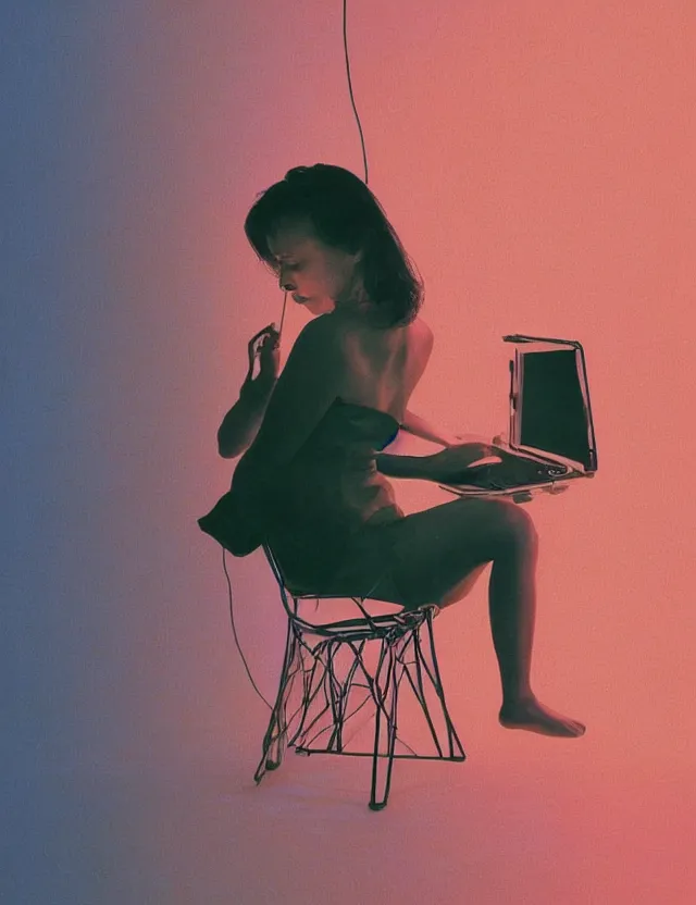 Image similar to woman playing computer games n dark room, redshift, wide shot, coloured polaroid photograph, pastel, kodak film, hyper real, stunning moody cinematography, by maripol, fallen angels by wong kar - wai, style of suspiria and neon demon, david hockney, detailed, oil on canvas