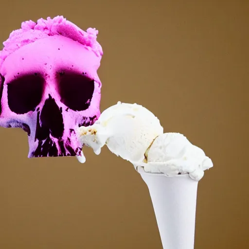 Prompt: skull melting in ice cream cone