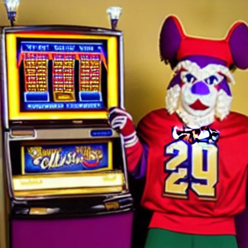 Image similar to college university mascot that is themed around a slot machine