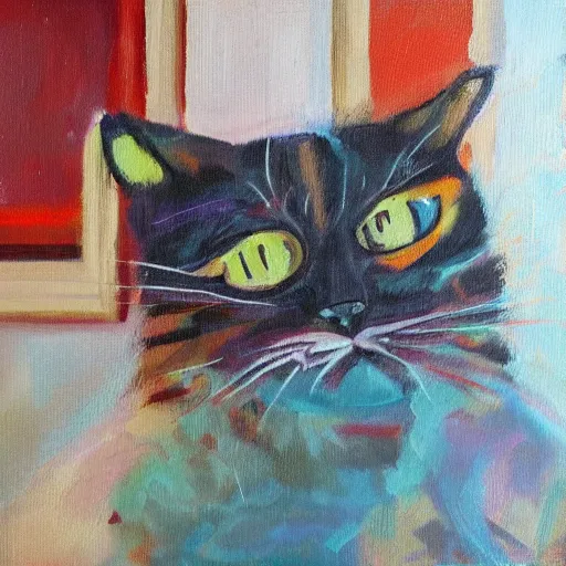 Prompt: abstract representation of my cat’s anger when dinner is six minutes late, abstract, oil painting