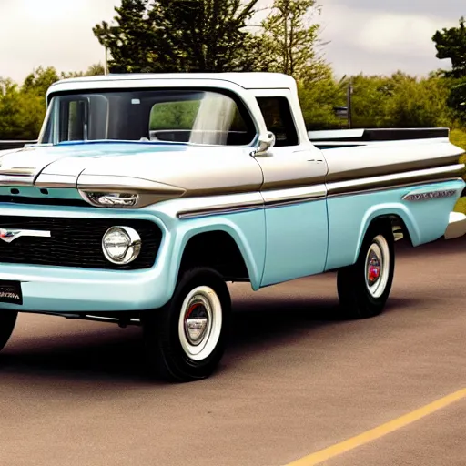 Image similar to 1960 Ford Pickup and 2015 Chevy Tahoe mixed into one SUV, Retro Aesthetic with Modern Features, Advanced Automobile, Premium SUV, 4K, Photo