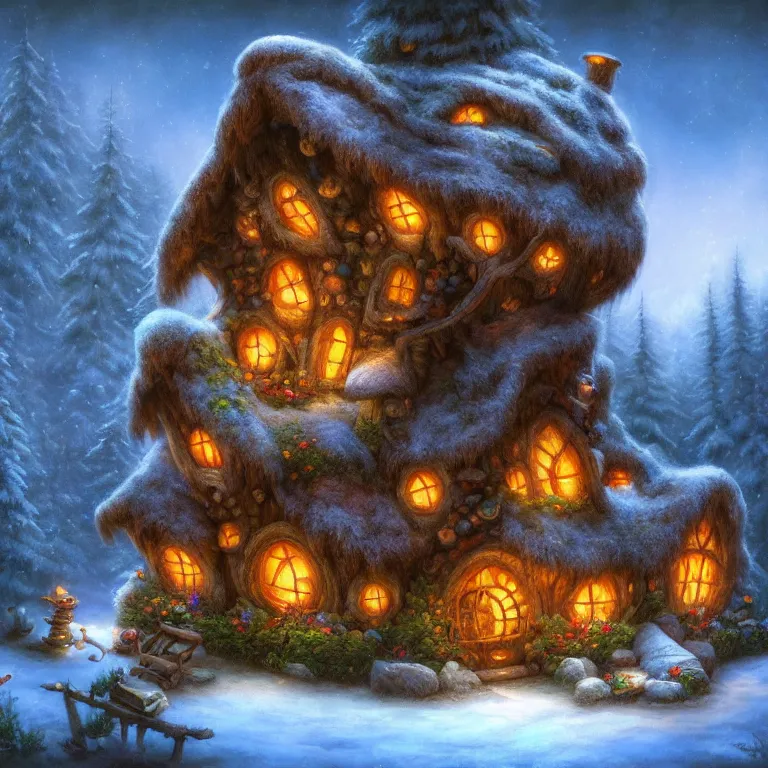 Image similar to whimsical faerie log house by Justin Gerard, 4k