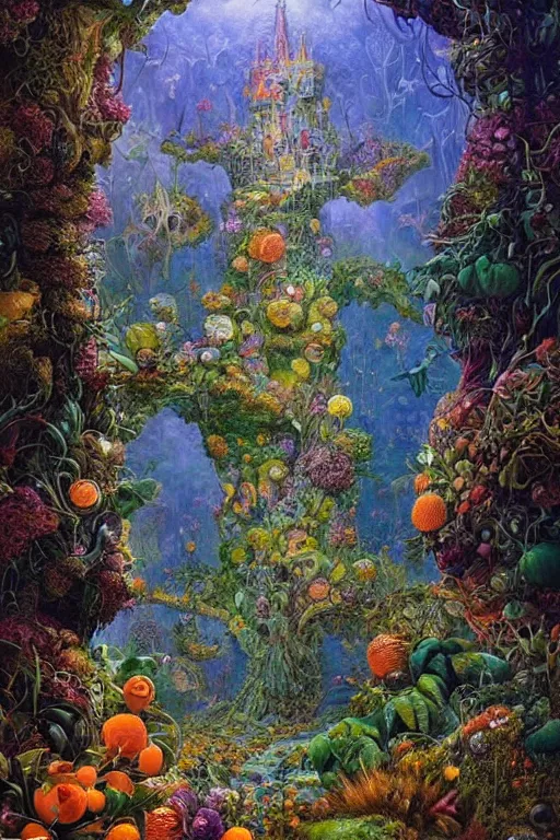 Prompt: the most epic beautiful detailed landscape to give us hope that life is worth living in a surreal depth, world in a orange green fantasy forrest style of daniel merriam concept art