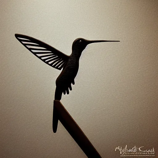 Image similar to intricate hummingbird carved from wet clay, bioluminescent, photograph, studio lighting