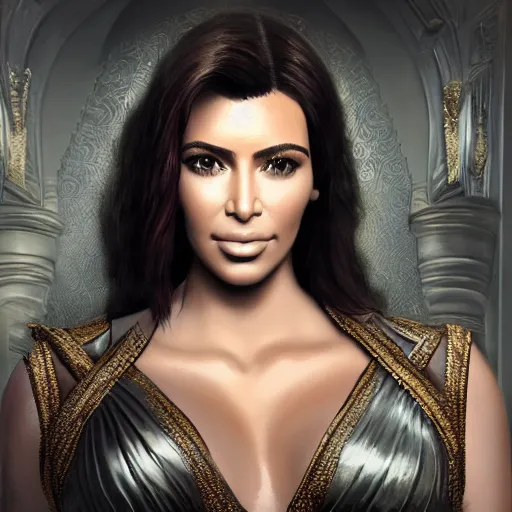 Prompt: A film still of kim kardashian as Lady Dimitrescu in resident evil, highly detailed, digital painting, artstation, concept art, sharp focus, illustration, cinematic lighting, art by artgerm and greg rutkowski and alphonse mucha diffuse lighting, fantasy, intricate, elegant, highly detailed, lifelike, photo, digital painting, artstation, illustration, concept art, smooth, sharp focus, art by John Collier and Albert Aublet and Krenz Cushart and Artem Demura and Alphonse Mucha