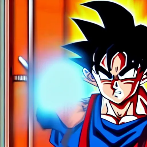 Image similar to Goku standing at the door menacingly