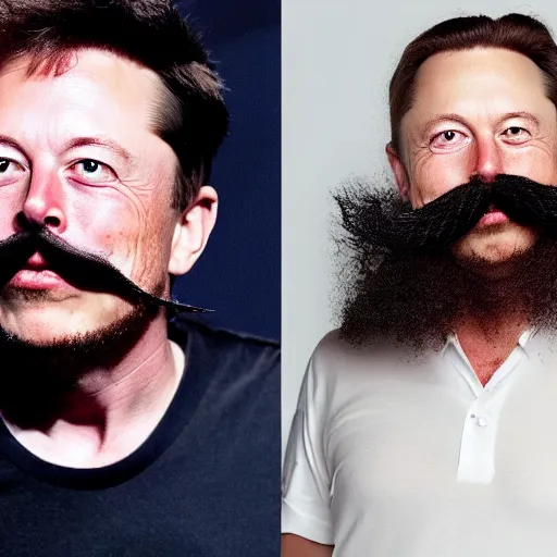 Prompt: Elon musks evil twin with a long curly mustache