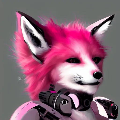 Image similar to digital art artstation, pixiv, portrait of a robotic fox with cybernetic body with pink hair, character fursona furry, furaffinity