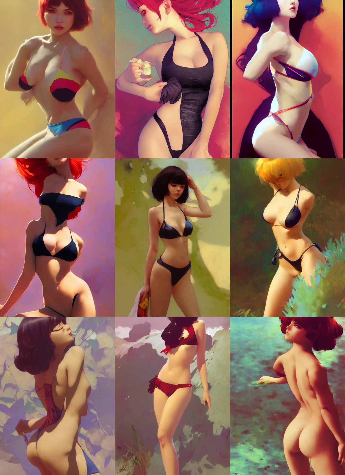 Prompt: 2b, bikini, elegant, vibrant, smooth, by ilya kuvshinov, craig mullins, edgar maxence, alphonse mucha, artgerm