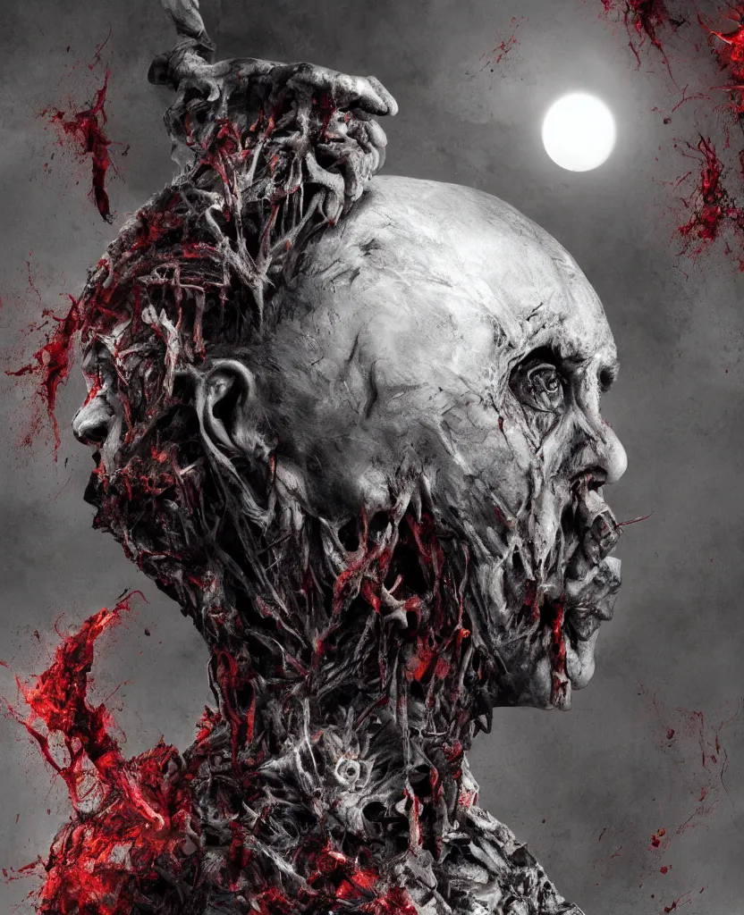 Prompt: moon made from thousands of rotten demonic bloody corpses of Nicolas Cage, body horror, flesh, blood, grotesque hell, highly detailed, vivid colors, dark shadows, contrast, concept art, sharp focus, digital art, Hyper-realistic, 4K, Unreal Engine, Highly Detailed, Dramatic Lighting, Beautiful, by Brom, bastien lecouffe-deharme