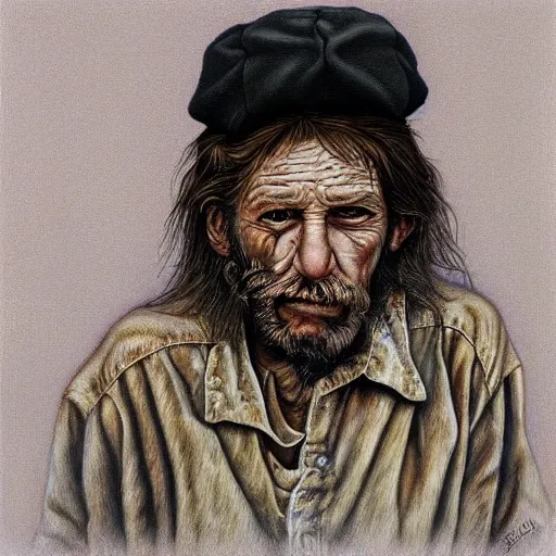 Image similar to portrait of a hobo, painted by trevor brown