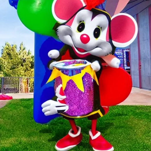 Prompt: photo of chuck e. cheese mouse mascot as a pinata
