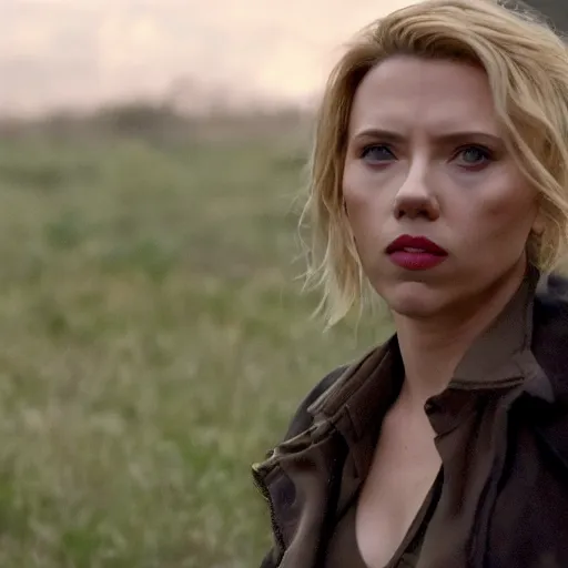 Image similar to live action still of scarlett johansson in true detective scene, film still, 8k, realistic