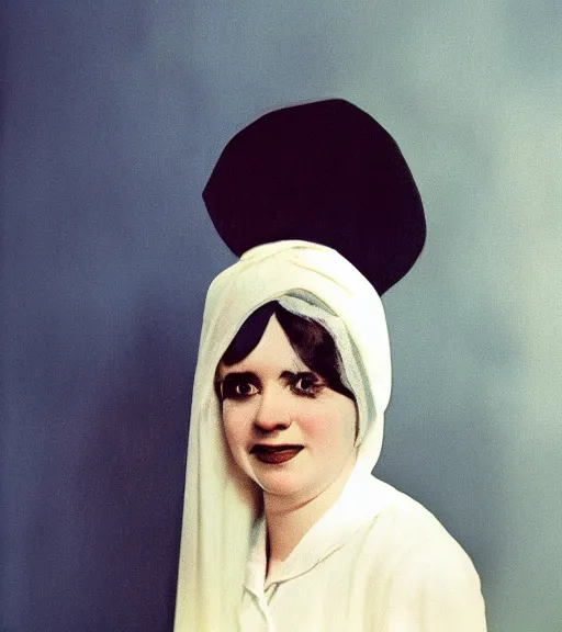Image similar to person in a suit with veil over face, vintage technicolor film photo, grainy, high detail, high resolution