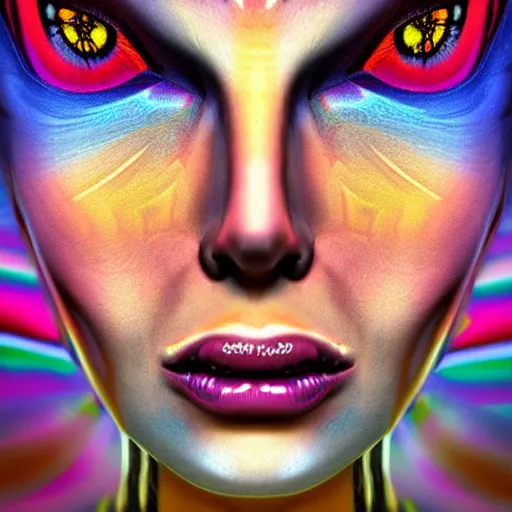 Image similar to hyperrealistic psychedelic nightmare fractal face render in style of laura borealisis | photorealistic, cgsociety, glossy, liquid, vivid colours 4 k