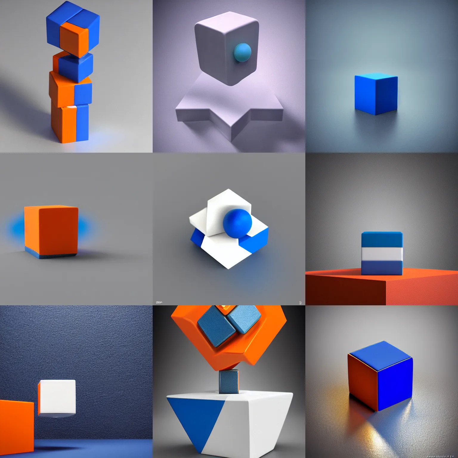 Prompt: abstract statue of a cube and ring, 8 8 8 8, porcelain, silver!!, blue!! with orange details, 8 8 8 8, studio photo, studio lights, octane render, macro lens