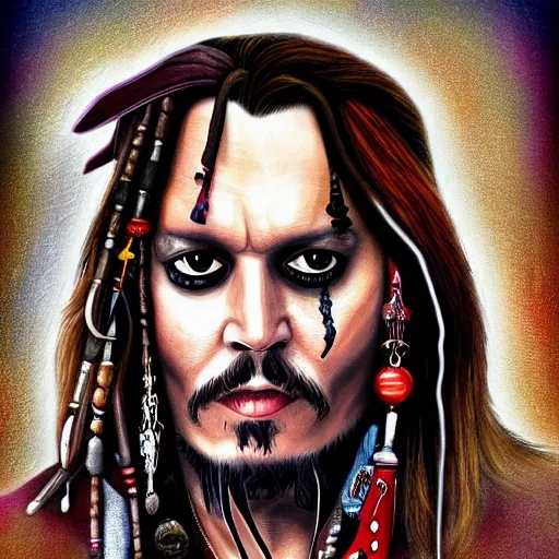 Image similar to portrait of johnny depp as captain jack sparrow, highly detailed, centered, solid color background, digital painting