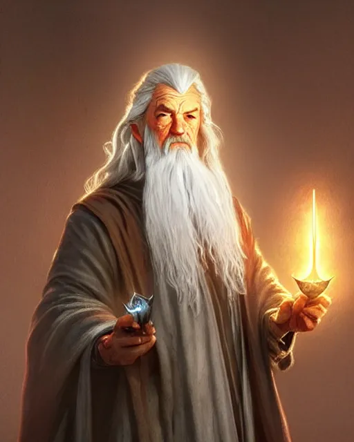 Image similar to Gandalf the grey casting a lightning fork spell, crimson led, glowing, D&D, fantasy, intricate, elegant, highly detailed, digital painting, artstation, concept art, matte, sharp focus, illustration, hearthstone, art by Artgerm and Greg Rutkowski and Alphonse Mucha