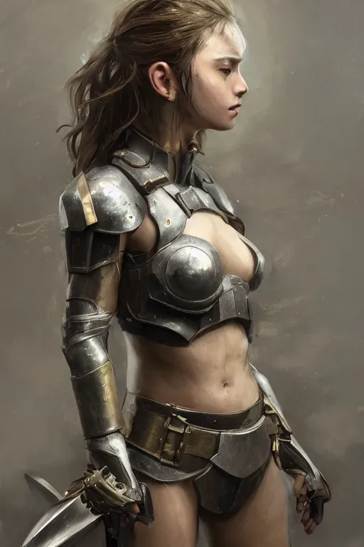 Image similar to a photorealistic painting of an attractive young girl, partially clothed in battle armor, olive skin, long dark hair, beautiful bone structure, symmetrical facial features, intricate, elegant, digital painting, concept art, illustration, sharp focus, minimal artifacts, from Metal Gear, in the style of Ruan Jia and Mandy Jurgens and Greg Rutkowski, trending on Artstation, award winning