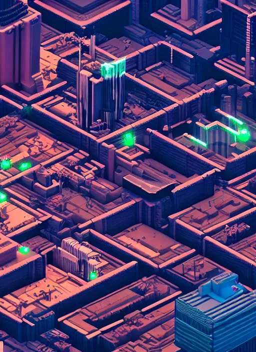 Image similar to voxel art of cyberpunk city from top view, au naturel, hyper detailed, digital art, trending in artstation, cinematic lighting, studio quality, smooth render, unreal engine 5 rendered, octane rendered, art style by klimt and nixeu and ian sprigger and wlop and krenz cushart and pixar