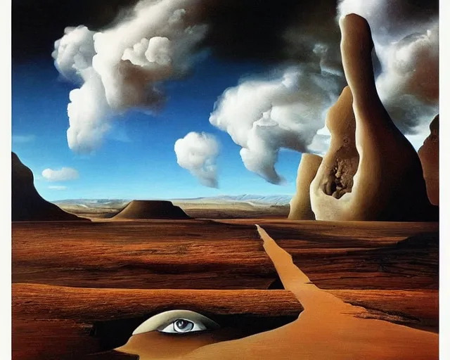 Prompt: a painting of a landscape, a surrealist painting by salvador dali, cgsociety, fantastic realism, surrealist, detailed painting