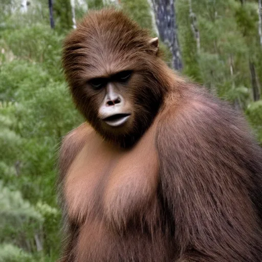 Image similar to National Geographic photo of Sasquatch in the Australian bush telephoto close up