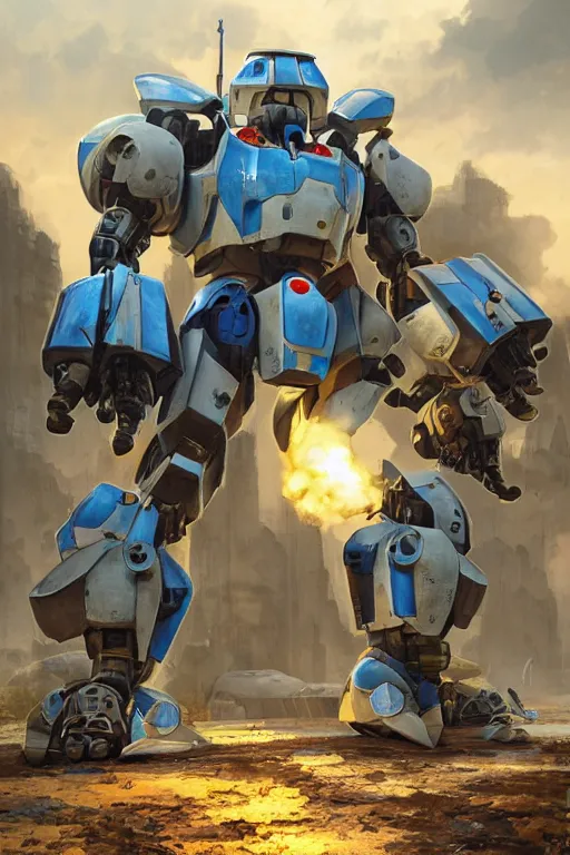 Image similar to mechwarrior 5 : mercenaries mech megaman transformer robot boss tank engine game octane render, 4 k, hd 2 0 2 2 3 d cgi rtx hdr style chrome reflexion glow fanart, global illumination ray tracing hdr fanart arstation by ian pesty by jesper ejsing pixar and disney unreal zbrush central hardmesh