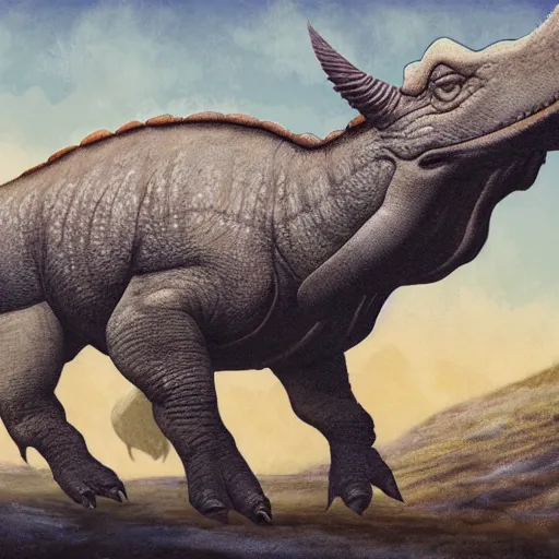 Prompt: a triceratops, paleoart