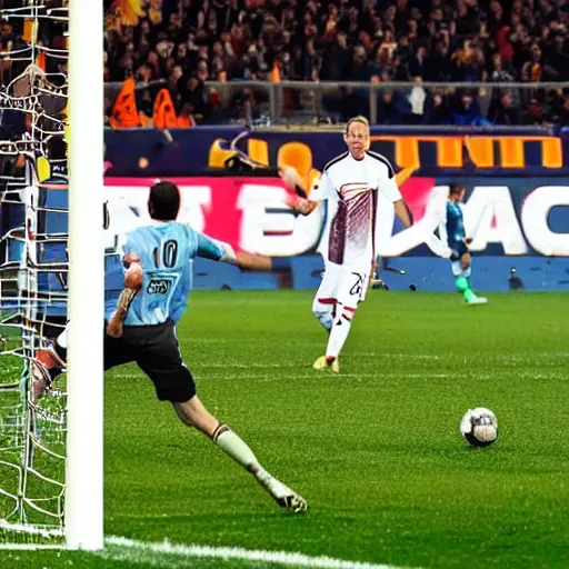 Image similar to Francesco Totti scoring a goal,photography