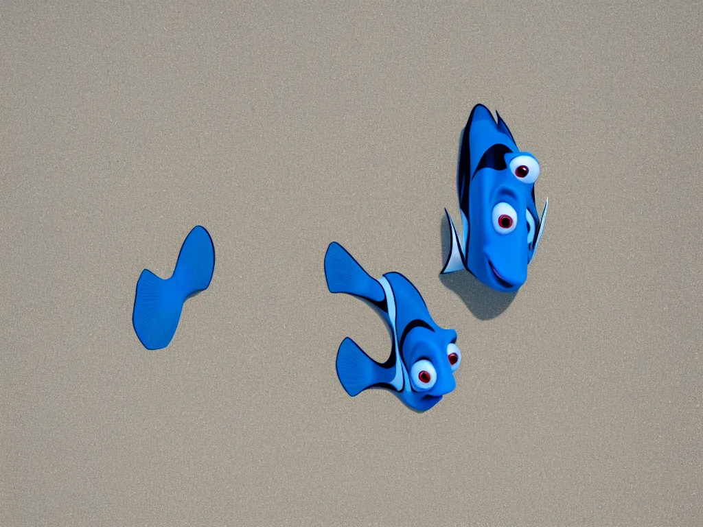 Image similar to Dory in real life with real human feet and legs walking toward you on the beach, 8k resolution